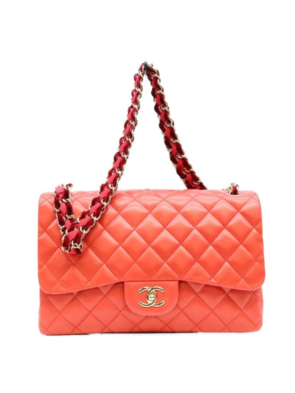 Chanel Red Lambskin Velour Nylon Chain Maxi Quilted 30 Shoulder Bag
